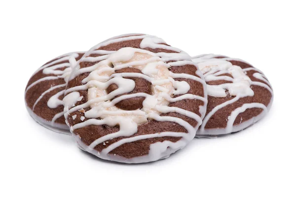 Group Chocolate Cookies Drizzled White Icing Isolated Background — Stock Photo, Image