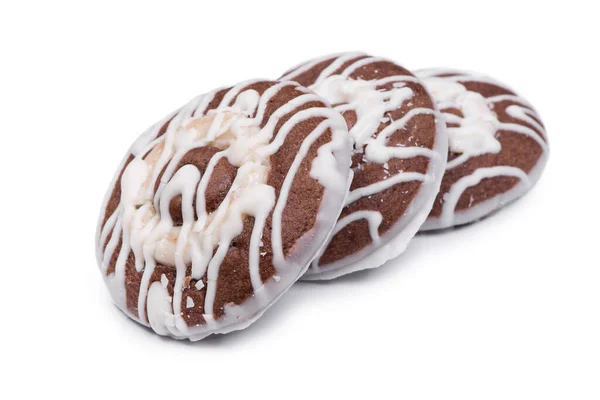 Group Chocolate Cookies Drizzled White Icing Isolated Background — Stock Photo, Image