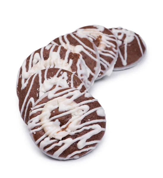 Skupina Čokoládových Sušenek Potřísněných Bílou Polevou Izolovaném Pozadí — Stock fotografie