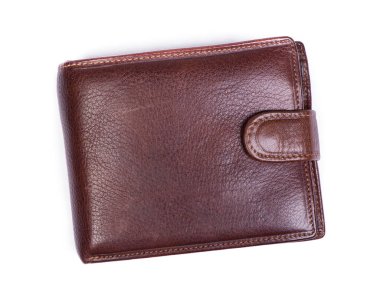 Beyaz arka planda izole kahverengi deri cüzdan