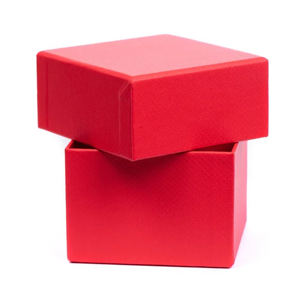 Boîte Cadeau Carton Rouge Brillant Isolé Sur Fond Blanc — Photo