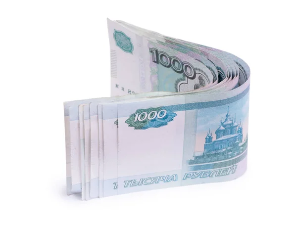 Folded Thousandths Russian Rouble Bills Isolated White Background — Stock Photo, Image