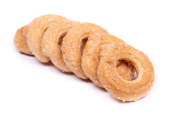 乾燥ドーナツのグループ 白い背景に隔離リング状のペストリー — ストック写真
