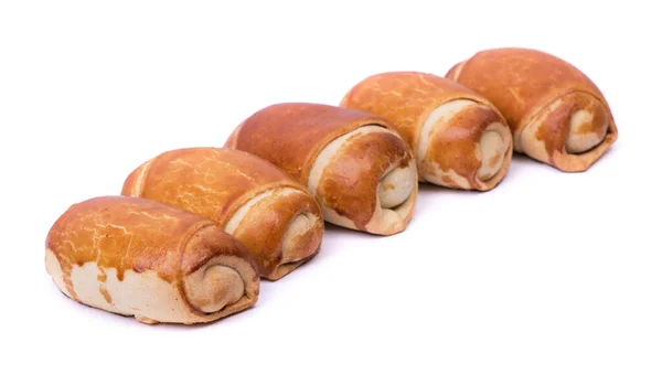 Groep Van Heerlijke Gerolde Gebak Broodjes Geïsoleerd Witte Achtergrond — Stockfoto