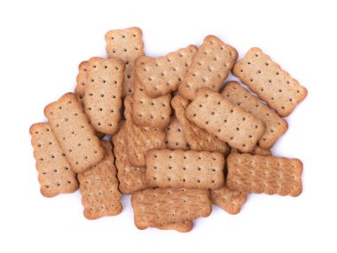 Beyaz arkaplanda izole edilmiş basit küçük kurabiyeler yığını