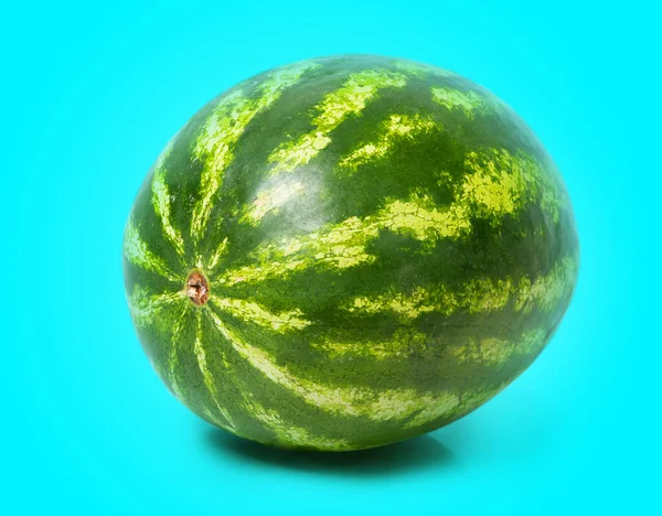 Eine Wassermelone Isoliert Über Cyan Hintergrund — Stockfoto