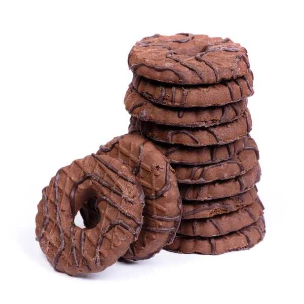 Tas Biscuits Ronds Chocolat Avec Trou Forme Coeur Isolé Sur — Photo