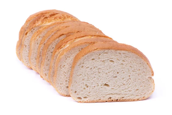 Beyaz Arkaplanda Izole Edilmiş Kesilmiş Bir Somun Ekmek — Stok fotoğraf