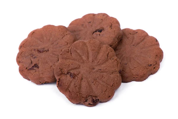 Groupe Biscuits Chocolat Minces Avec Raisins Secs Isolés Sur Fond — Photo