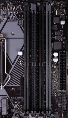 Bilgisayar ana ekranı yakın çekim. Devre tahtası arkaplanı