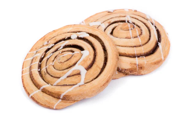 Freshly Baked Cinnamon Bun Rolls Isolated White Background — Stock Photo, Image