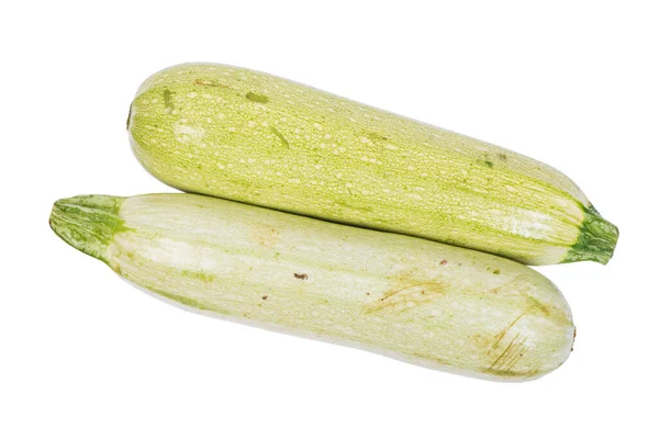 Zwei Frische Gemüsemark Zucchini Isoliert Auf Weißem Hintergrund — Stockfoto