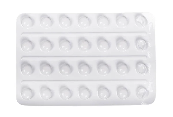 Używane Tabletki Blistry Izolowane Białym Tle — Zdjęcie stockowe