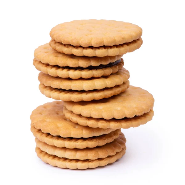 Stack Double Biscuit Cookies Isolated White Background — Stock Photo, Image