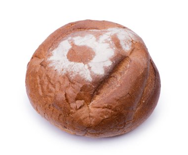 Yakın plan, beyaz arka planda izole edilmiş taze ev yapımı geleneksel ekmek.