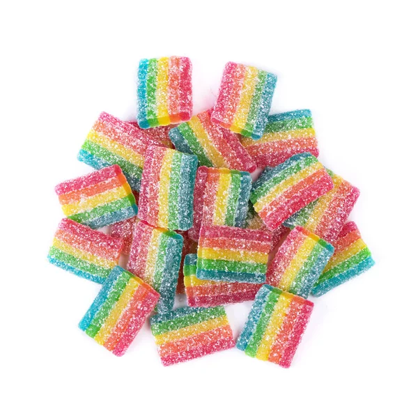 Regenbogenmarmelade Mit Zucker Isoliert Auf Weißem Hintergrund — Stockfoto