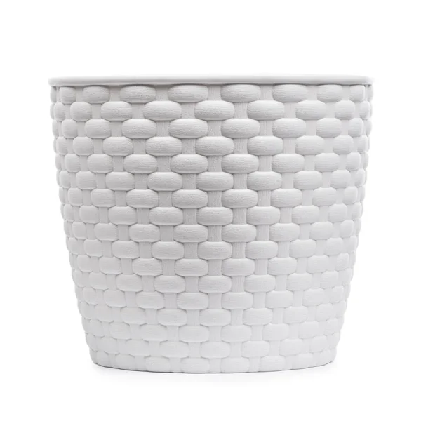 Vaso Plástico Vime Branco Vaso Vazio Isolado — Fotografia de Stock