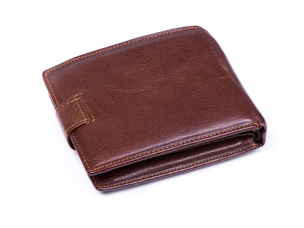 Beyaz arka planda izole kahverengi deri cüzdan