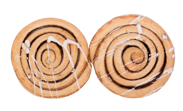 Freshly Baked Cinnamon Bun Rolls Isolated White Background — Stock Photo, Image