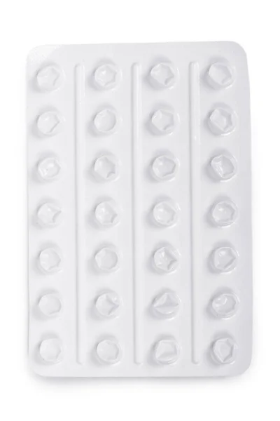 Blister Usado Pílulas Isoladas Fundo Branco — Fotografia de Stock