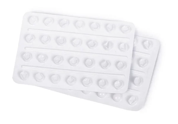 Använda Blisterförpackning Piller Isolerade Vit Bakgrund — Stockfoto
