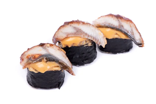 Comida Japonesa Grupo Sushi Con Anguila Aislada Sobre Fondo Blanco — Foto de Stock