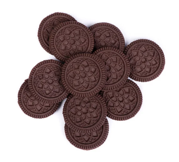 Viele Doppelte Schokoladenkekse Mit Füllcreme Isoliert Über Weißem Hintergrund — Stockfoto