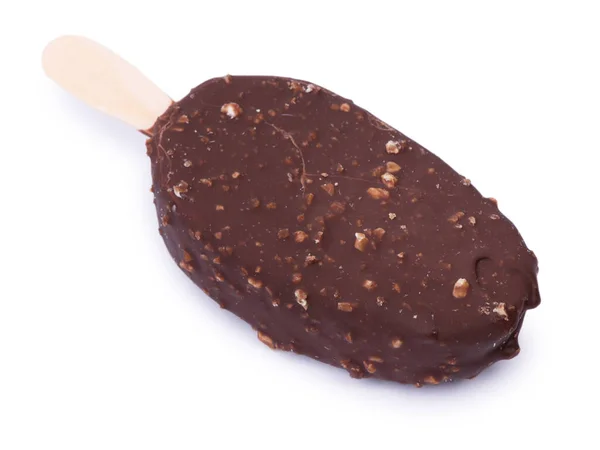 Ghiacciolo Glassato Cioccolato Con Noci Isolate Fondo Bianco — Foto Stock