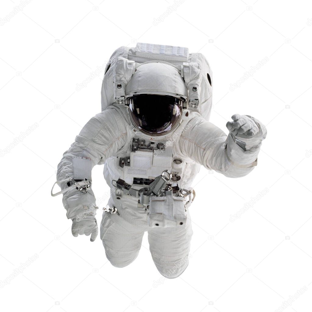 Astronaut in space suit isolated on white background. Elements of this image furnished by NASA