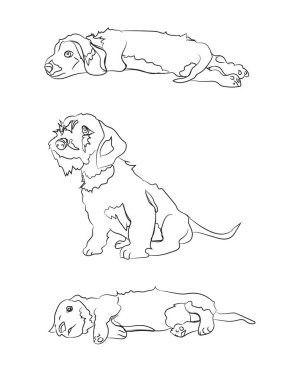 Hangi yalanlar, oturup, kukla hatları, vektör, beyaz arka plan