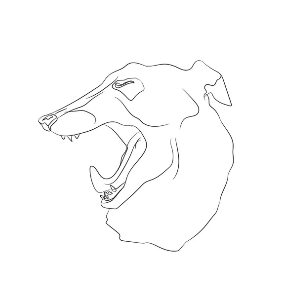 Portret Van Een Hond Die Gaapt Lijnen Vector Witte Achtergrond — Stockvector