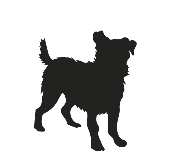 Pes Stojí Silueta Vektor Bílé Pozadí — Stockový vektor