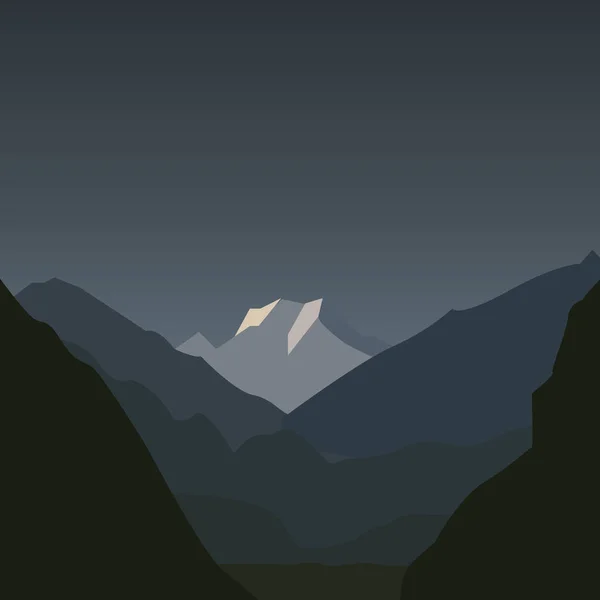 Paisaje Nocturno Montañas Con Luna Vector — Vector de stock