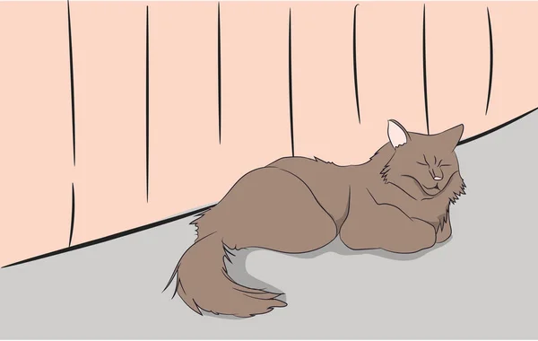 Kedi Yatıyor Odaya Vektör — Stok Vektör