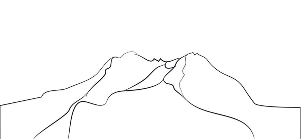 Paisaje Montañas Líneas Vector Fondo Blanco — Vector de stock