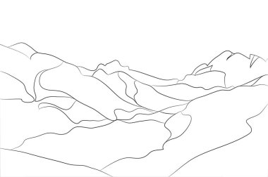 manzara dağları, çizgiler, vektör, beyaz arkaplan