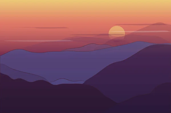 Bright Vector Mountains Sunset — Stock Vector