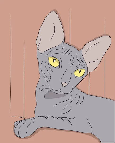 Gato Gris Con Ojos Verdes Sentado Habitación Vector — Vector de stock