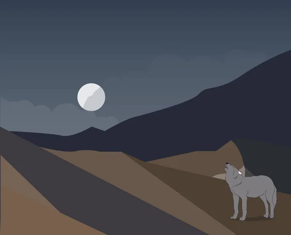 Vlk Pozadí Přírody Vektor Šedý Vlk Vytí Měsíc — Stockový vektor