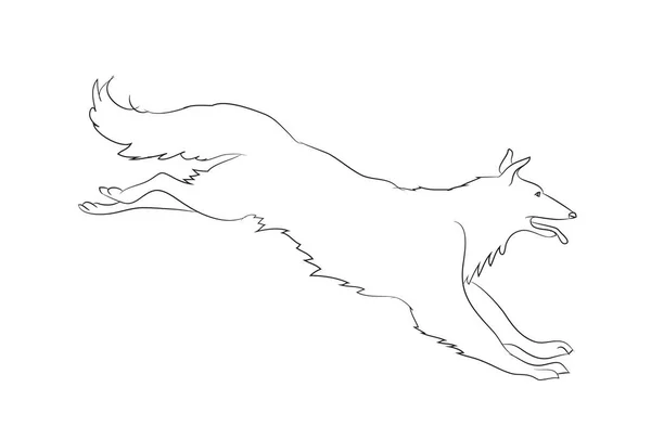 ベクトル線 ベクトル ホワイト バック グラウンド実行している犬 — ストックベクタ