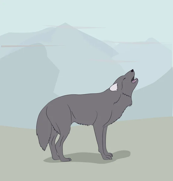 自然の背景 ベクトル 灰色オオカミのオオカミの鳴き声は月に — ストックベクタ