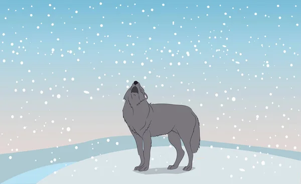 Doğa arka plan, vektör, gri kurt kurt uluyor aya