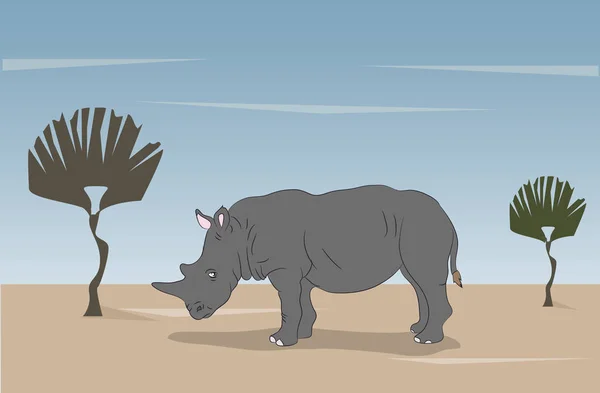 Rinoceronte Gris Está Pie Naturaleza Vector Fondo Blanco — Archivo Imágenes Vectoriales