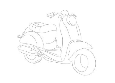 Motosiklet duruyor çizim çizgileri, vektör, beyaz arka plan