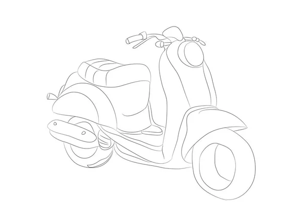 Moped Står Ritade Linjer Vektor Vit Bakgrund — Stock vektor