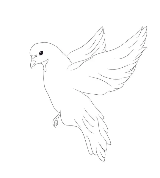 Uccello Seduto Ramo Linee Vettore Sfondo Bianco — Vettoriale Stock