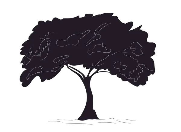Pohon Besar Menggambar Siluet Vektor Latar Belakang Putih - Stok Vektor