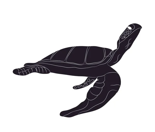 カメは泳ぐ図シルエット ベクター ホワイト バック グラウンド — ストックベクタ