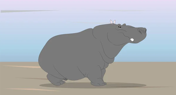 Cinza Hipopótamo Stand Natureza Vetor Vida Selvagem — Vetor de Stock
