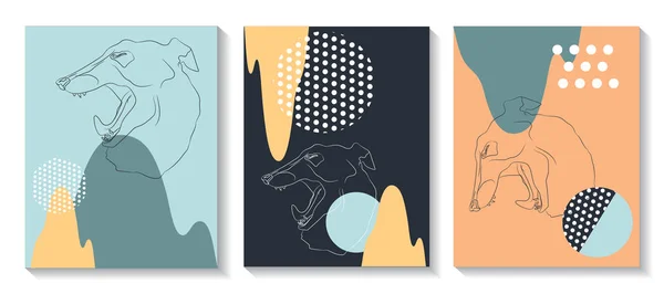 Şablon kapakları hayvan çizgili grafik geometrik öğelerle ayarlanır. Posterler, broşürler, posterler, kapaklar ve afiş için kullanılır. Vektör çizim.